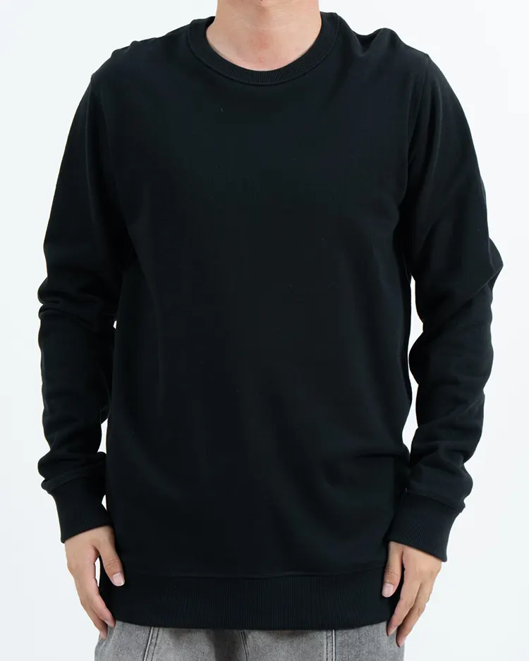 Black Regular Fit Crew Neck Sweatshirt with Ribbed Cuffs and Hem