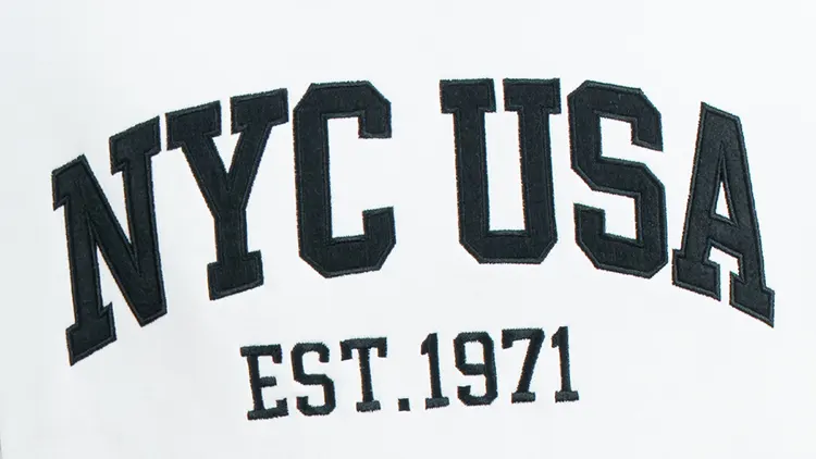White Crew Neck Sweatshirt with Varsity-Style Chest Lettering