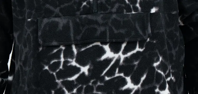 Hooded Fleece Pullover with Crackle Pattern and Front Pocket Flap