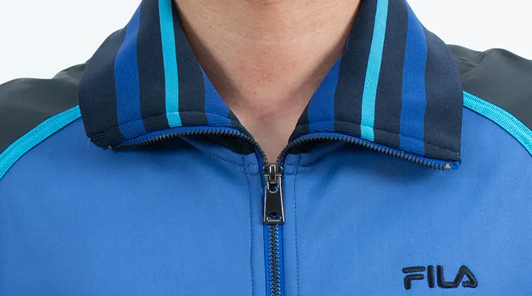 Blue Color Block Outdoor Hardshell Jacket with Striped Collar and Cuffs