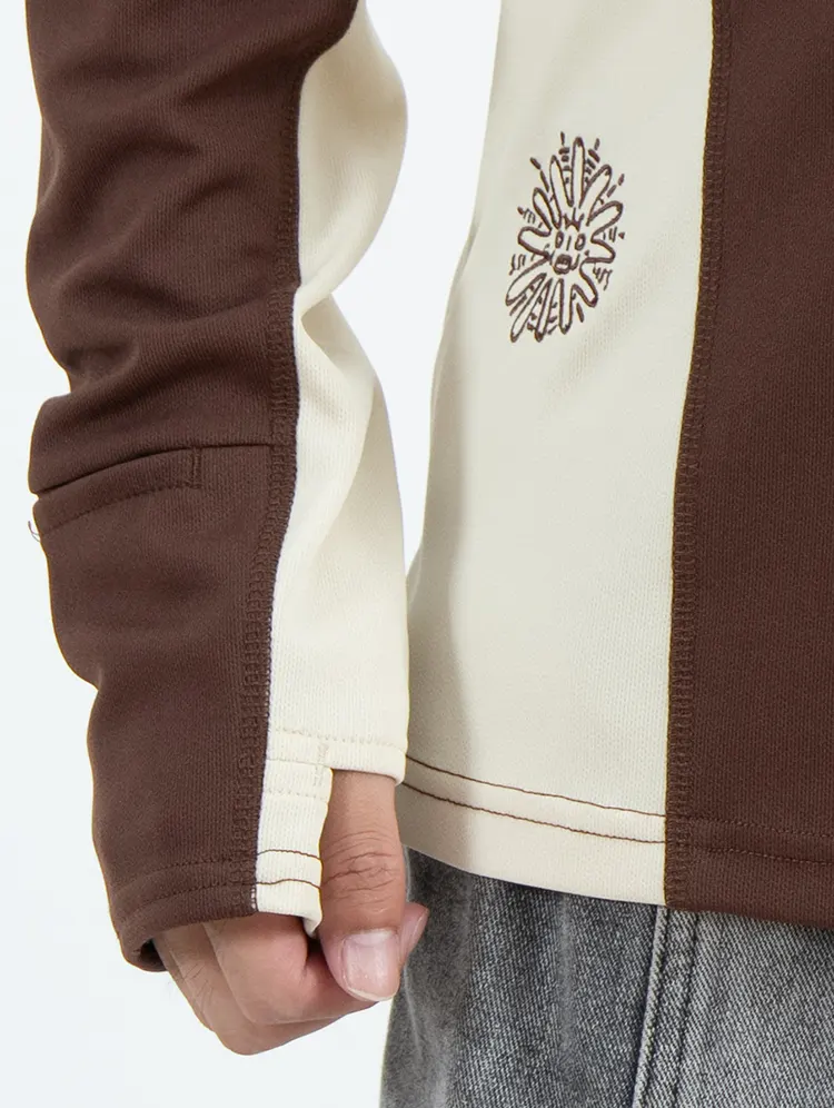 Outdoor Sun-Protective Quarter-Zip Hooded Top with Cream Side Panels and Orange Trim