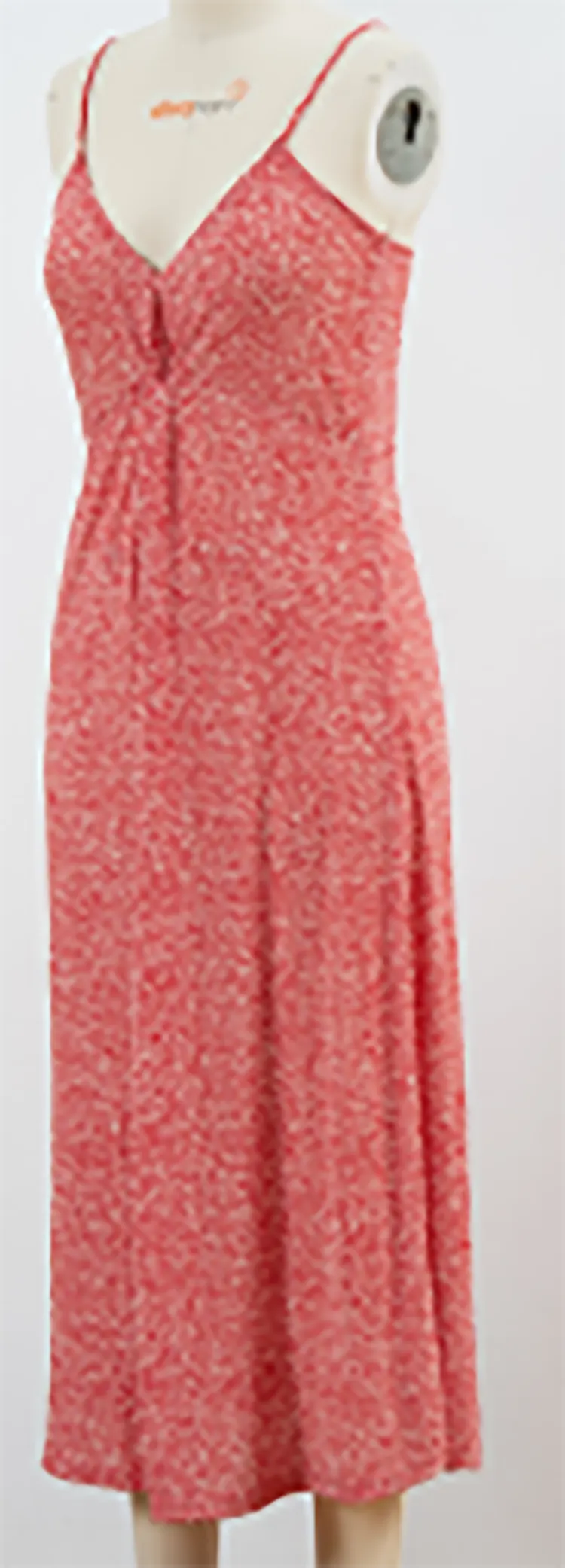 Red Printed Midi Slip Dress with Twist-Front Detail
